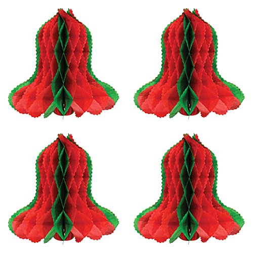 "Beistle Honeycomb Tissue Paper Bells 4 Piece Christmas Decorations Winter Party Supplies, 12"", Red/Green"
