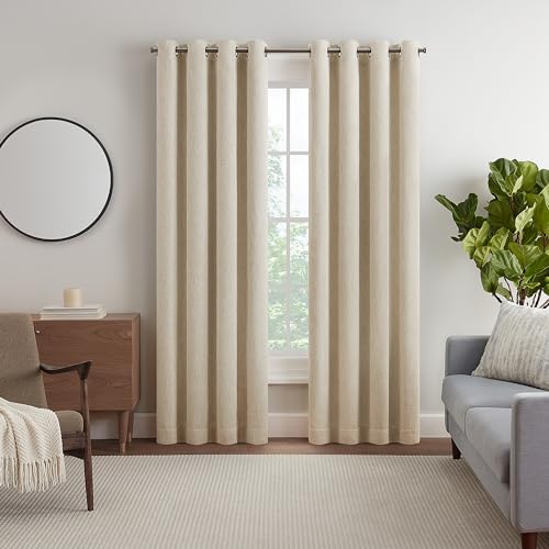 Eclipse Décor Quinn Textured Solid 100% Blackout Curtain, Absolute Zero Curtain for Privacy, Perfect as Living Room Curtains or Bedroom Curtains, 84 in Long x 50 in Wide, Linen