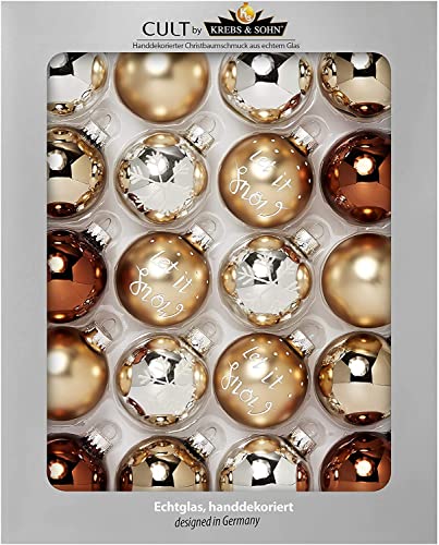 Krebs & Sohn Set of 20 Glass Christmas Tree Baubles, Tree Decoration with Hanging Baubles, 5.7 cm, Brown/Silver/Gold