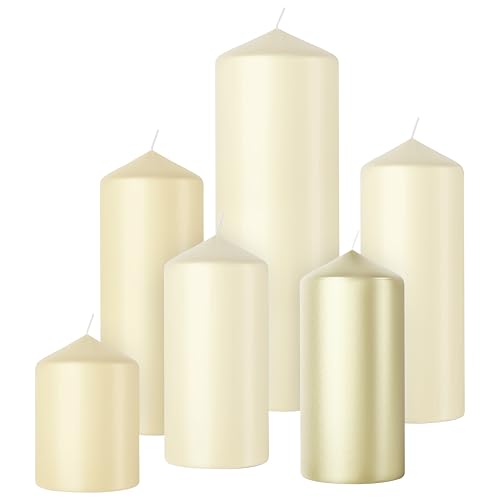 Bolsius Smooth Pillar Candles - Set of 6 - Pillow Talk - Decorative Household Candles - Long Burn Time - Unscented - Natural Plant-Based Wax - Palm Oil Free