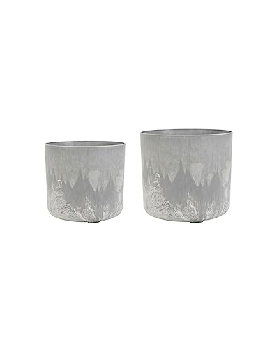 Ivyline Celine Set of Two Recycled Planters in Grey - UV Stable and Waterproof Artificial Stone Sustainable Flower Pots - Medium D16cm & Large D19cm