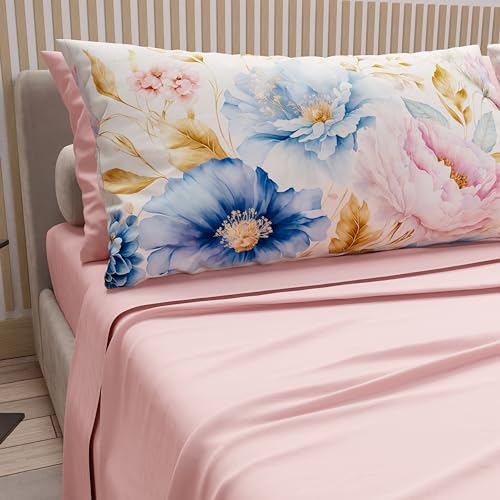 PETTI Artigiani Italiani - Cotton Sheets with Pillowcases in Digital Print, Double Maxi, Complete Top and Bottom Sheet with Corners, Marseille Powder, 100% Made in Italy