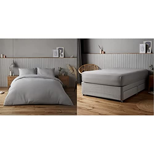 Silentnight Supersoft Grey Duvet Set and Fitted Sheet – Easy Care Duver Cover with Matching Pillowcases and Fitted Sheet – Double – 200x200cm