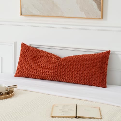 UGASA 14x36 Inch Pillow Cover Pack of 1 Soft Boho Stripe Corduroy Large Long Rectangle Lumbar Cushion Cover Farmhouse Decorative Throw Pilowcase for Bed, Couch, Sofa, Bedroom, Living Room, Burnt Brick
