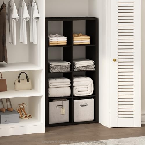 Furinno CUBIC Closet Organizers and Storage, 8-Cube Closet Organizer, Open Shelf Closet Storage, Extra Thick Frame for Wardrobe, Bedroom, Living Room, Dark Oak