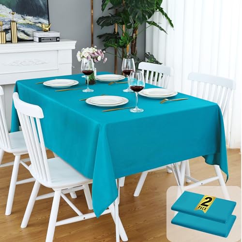 FOLINS&HOME 2 Pack Teal Rectangle Tablecloth - 60 x 102 Inch Wrinkle Free Waterproof Polyester Rectangular Table Cloths, Spillproof 210 GSM Washable Table Cover for Party, Banquet (2 Pcs)