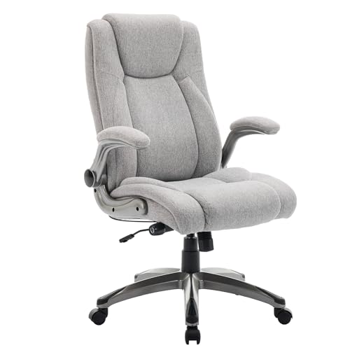 Ergonomic Executive Office Chair with Adjustable Lumbar Support, Flip-up Armrests, Double Padded Seat & Tilt Function – High Back Swivel Desk Chair for Home Office & Gaming,Grey