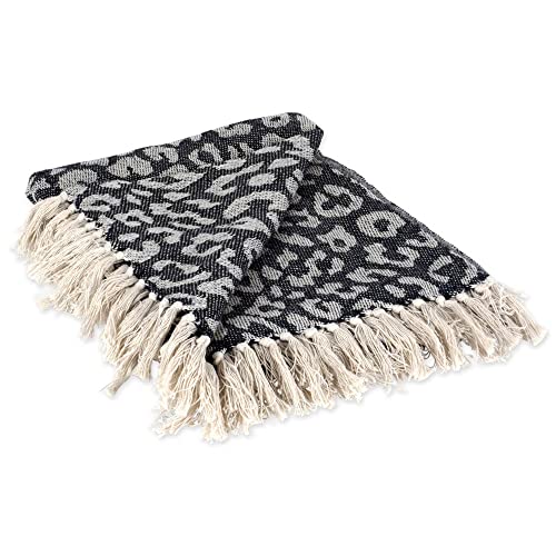 DII Leopard Woven Throw, Cotton, Black with White Spots, 50x60