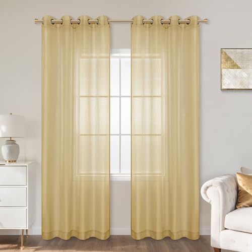 KOUFALL 96 Inch Curtains Long 2 Panels Set,Sheer Gold Retro Mid Century Modern Curtains Drapes for Living Room 96 Inch Length