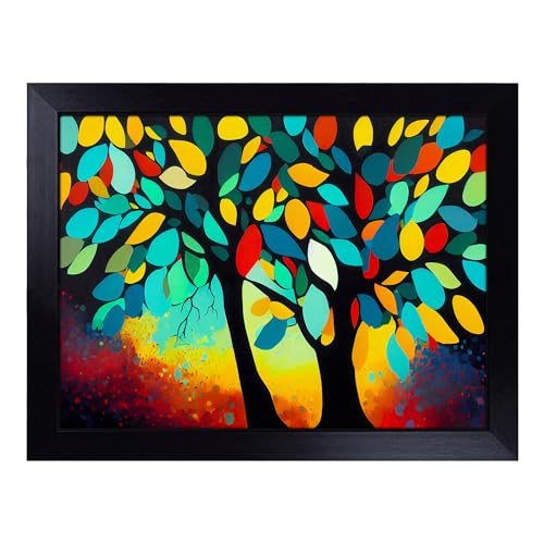 Lap Tray with Bean Bag Cushion, Graceful Abstract Trees - Handmade in the UK, Raised Wooden Edge, Padded Cushion, Heat-Resistant Wipe-Clean Surface, for Meals, Laptops and Crafts