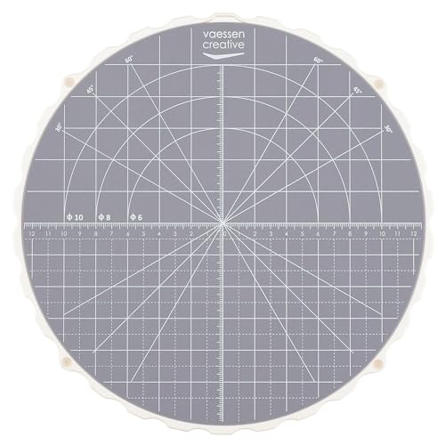 "Vaessen Creative Self Healing Cutting Mat ⌀10.75"" (27.3 cm) - Rotating Cutting Platform with Non-Slip and Double-Sided Measurements - for Sewing, Quilting, Fabric, Paper, Cake Decoration and Crafts"