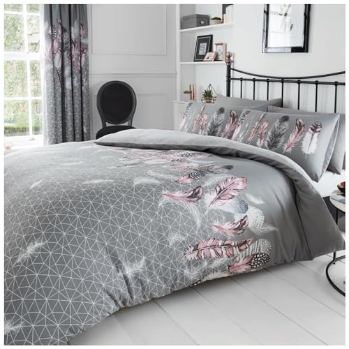 GC GAVENO CAVAILIA Easy Care Duvet Cover Printed Quilt Set Reversible Bedding, Single, Feather-grey, 243922