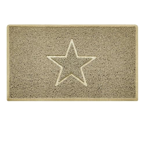 Nicoman Star Shape Embossed Entrance Door Mat Non Slip Dirt Trapper PVC Spaghetti Mat with Rubber Base, Jet Washable Quick Drying Doormat Indoor or Outdoor - (Medium, Beige, 75 x 44cm)