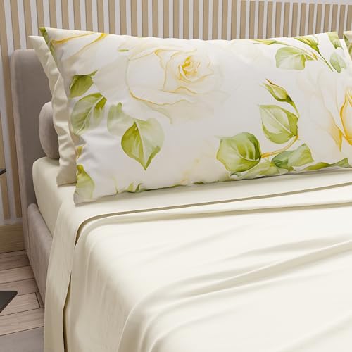 PETTI Artigiani Italiani - Cotton Sheets with Pillowcases in Digital Print, Pizza and a Half Bed Sheet, Double Bed Set, Wedding Flower, 100% Made in Italy