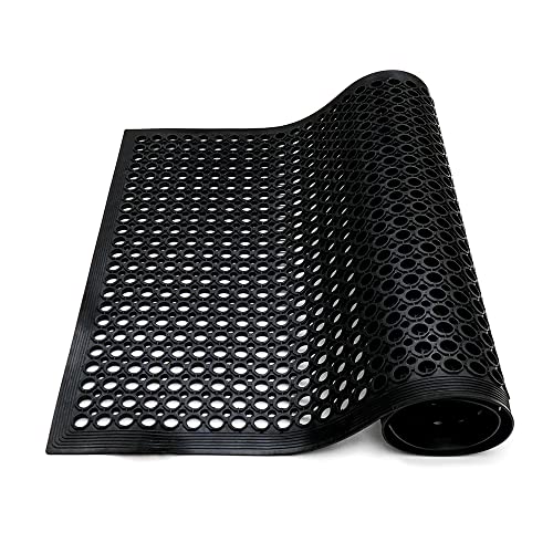 "Anti-Fatigue Rubber Floor Mat - NANBOWANG Commercial Grade Grease Resistant Non-Slip Recycle Tyre Floor Mats for Restaurant Kitchen Bar Garden Outdoor Wet Area (36""x 60"")"