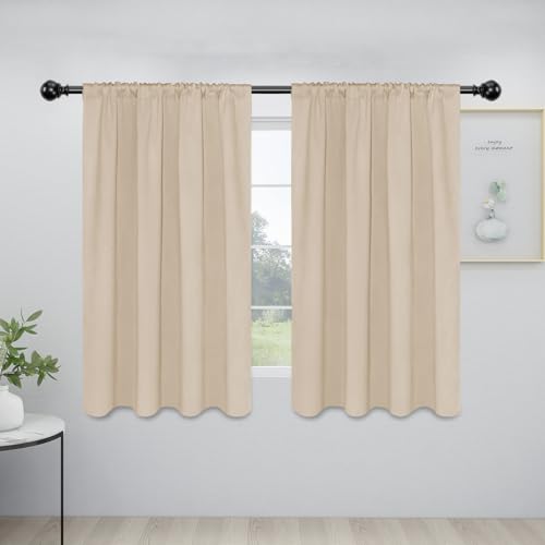 Easy-Going Rod Pocket Blackout Curtains for Bedroom, Room Darkening Window Curtains for Living Room, Thermal Insulated Noise Reduction Solid Window Drapes, 2 Panels(42x54 in, Beige)