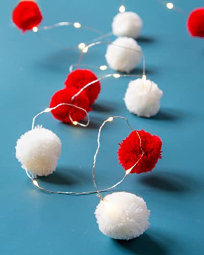 Talking Tables Red and White Pom Pom Lights - 2m Battery Powered - Colourful Decorations for Kids Bedroom, Home D??cor or Christmas,Redpomlights,Illum-Light-POM-RED