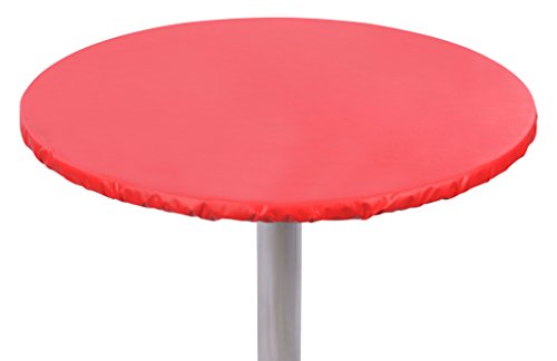 Yourtablecloth Heavy Duty Vinyl Round Fitted Tablecloth (Table Cover) with Flannel Backing Vibrant Colors Elasticized Tablecloth Great for Indoor and Outdoor Dining and Playing Cards 60??? Ruby Red