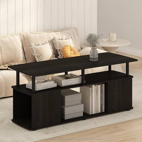 Furinno JAYA Coffee Table, Rectangle Modern Coffee Table with Open Shelf, Side Table with Side Storage, for Living Room, Bedroom, Home Office, Black