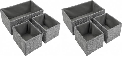 JVL Chroma Set of 3 Rectangular Storage Baskets, Practical Home Organisation, Grey (Pack of 2)