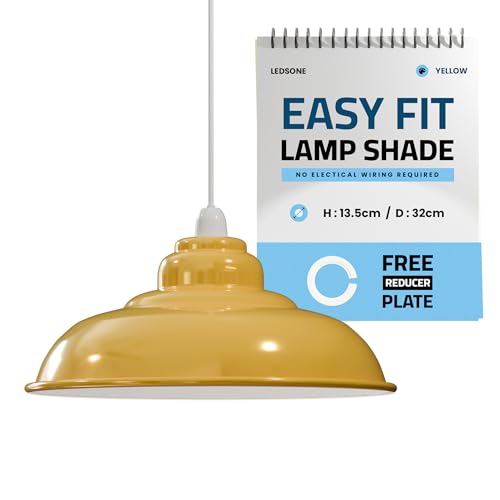 LEDSone 32CM Metal Yellow Ceiling Lamp Shade, Easy Fit Pendant Light for Bedroom, Hallway, Cafe, Restaurant, Modern Industrial Light Fixture, Stylish Pendant for Home & Commercial Spaces.