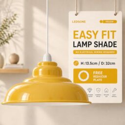 LEDSone 32CM Metal Yellow Ceiling Lamp Shade, Easy Fit Pendant Light for Bedroom, Hallway, Cafe, Restaurant, Modern Industrial Light Fixture, Stylish Pendant for Home & Commercial Spaces.