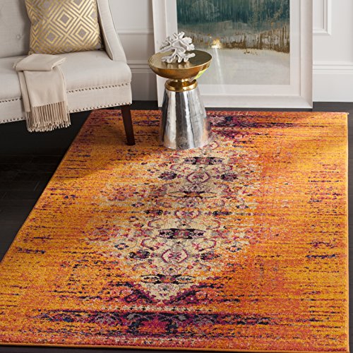 Safavieh Boho Chic Indoor Woven Rectangle Area Rug, Monaco Collection, MNC209, in Orange / Multi, 122 X 170 cm for Living Room, Bedroom or Any Indoor Space