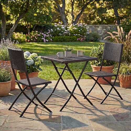 Garden Vida Capri 2 Seater Rattan Bistro Set Outdoor Garden Patio Balcony Furniture 3 Pcs (Brown) (UKFR Certified) Garden Furniture(No Assembly Required)