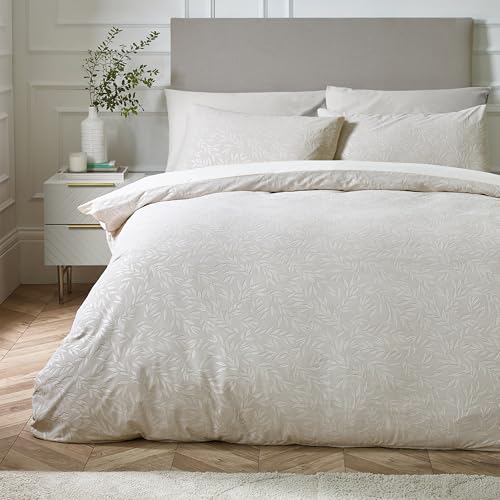 Catherine Lansfield Corded Leaves King Duvet Cover Set with Pillowcases Champagne Gold