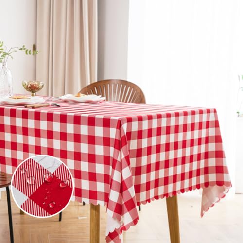MANGATA CASA Checkered Table Cloth for Rectangle Tables-Gingham Waterproof Kitchen & Table Linens-Polyester Buffalo Plaid Wrinkle Free Table Cover(Red 60x84in)