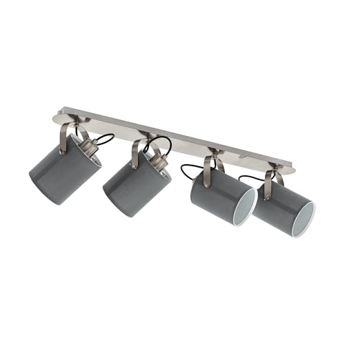 Eglo Ceiling Light Villabate, 4-Light Textile Ceiling Lamp, Ceiling Spot Made of Steel, Fabric, Colour: Matte Nickel, Grey, Socket: E27