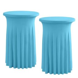 Rakila 2 Pack Round 43 x 24 Inch Spandex Cocktail Tablecloth with Wavy Skirt Turquoise Fitted Stretch Table Cover for Bar Wedding Party
