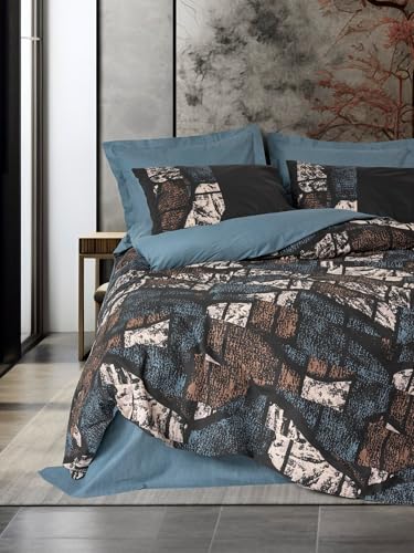 Nuit Des Rêves Premium Ranforce Double Quilt Cover Set (200 x 200 cm), Petrol Green, 100% Cotton, Reactive Print, 2 Pillowcases, Machine Washable, Elegant Design