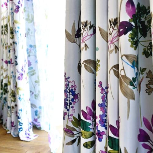 MYRU 1 Pair Purple Blue Flower Curtains for Living Room,Blackout Window Drapes for Bedroom (2 x 54x96 Inch)