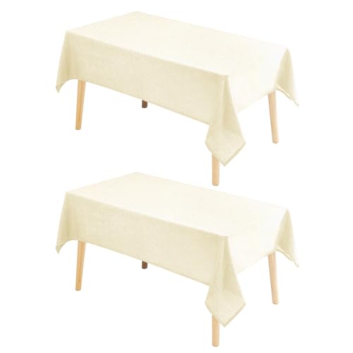 Hiasan 2 Pack Faux Linen Rectangle Tablecloth - Wrinkle and Stain Resistant Washable Table Cloth for Kitchen Dining Room Holiday Table Cover for Party Dinner, Champagne, 60 x 84 Inch