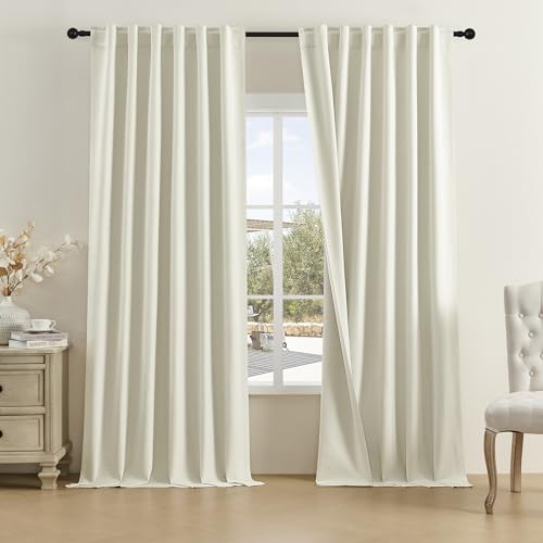 DUALIFE 2Pcs Extra Long Linen Drapes 132 Inch Length Hanging-Rod Pocket Back Tab Blackout Tall Floor to Ceiling 2 Story Curtains for Patio Sliding Door Villa Hall Theater 11FT Length,Cream Beige