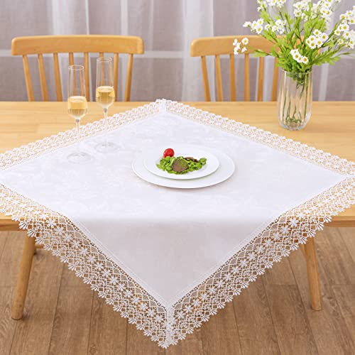 BrekSdat White lace Premium Square Farmhouse Tablecloth Waterproof OilProof SpillProof AntiShrink Soft Wrinkle Resistant Decorative Fabric Table Cover Kitchen Dinning Party Wedding Banquet