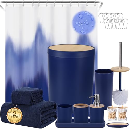 iMucci Bathroom Accessories Bathroom Sets with Shower Curtain, Bath Towel Set, Trash Can, Toilet Brush, Soap Dispenser, Bathroom Accessories Set Complete