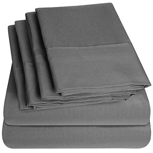 Sweet Home Collection 6 Piece 1500 Supreme Collection Brushed Microfiber Deep Pocket Sheet Set-2 Extra Pillow Cases, Great Value, Rv Short Queen, Gray