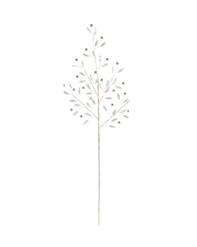 WeRChristmas Bead & Pearl Christmas Tree Pick, Gold & Pearl, 81cm - 81cm jewellery-style Christmas pick with teardrop pearl jewels and gold-toned bead accents for elegant layered displays