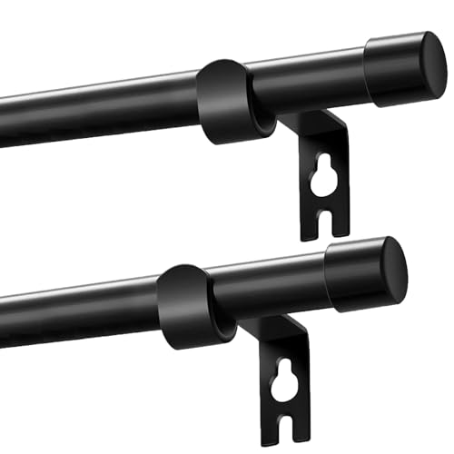 Black Curtain Rods 2 Pack, 5/8 Inch Small Curtain Rods for Windows 32 to 120 Inch Stainless Steel with Brackets Easy to Install for Bedroom Living room Bathroom Kitchen