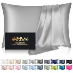 Silk Pillowcase for Hair and Skin, Mulberry Silk Pillow Cases Standard Size, Soft Anti Acne Cooling Sleep Both Sides Natural Silk Satin Pillow Covers with Hidden Zipper, Gifts for Women Men, Grey