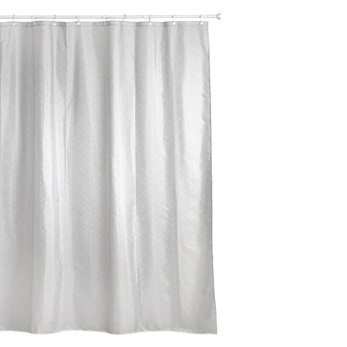 TATAY Fabric Shower Curtain 180 x 200 cm - Includes 12 Hooks - Washable Shower Curtain with Modern Design - Durable Polyester Fabric - Nature Model – White & Beige