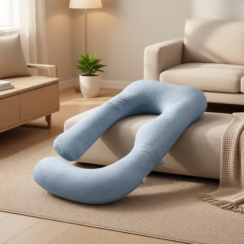 GC GAVENO CAVAILIA Pregnancy Pillow for Side Sleeping - J Shaped Cuddle Cushion Full Body Pillows with Cover - Orthopedic Long Pillow Support for Back & Belly for Pregnant Women - 131x70x18 cm, Grey