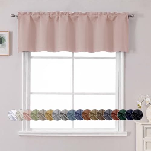 "Chyhomenyc White Valance for Window, Blackout Small Kitchen Curtain for Bedroom/Living Room, Rod Pocket Privacy Short Window Treatment Valance RV Bunk Panels, 60"" Wx14 L"
