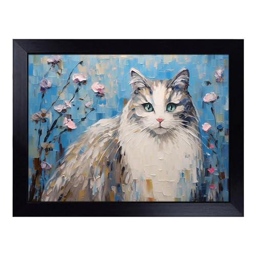 Lap Tray with Bean Bag Cushion, Ragdoll Cat Impressionism - Handmade in the UK, Raised Wooden Edge, Padded Cushion, Heat-Resistant Wipe-Clean Surface, for Meals, Laptops and Crafts