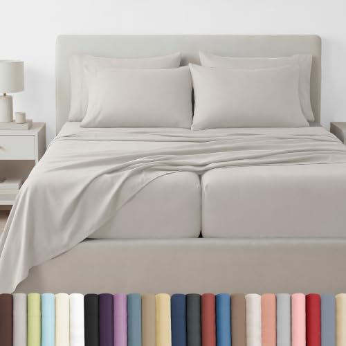 Southshore Fine Living, Inc. 7-Piece Split King Sheet Set, 21-Inch Deep Pocket King Sheets for Adjustable Bed, Premium Bedding, Microfiber Bedding, Grey Pillow Cases Set of 4, Light Grey Sheets