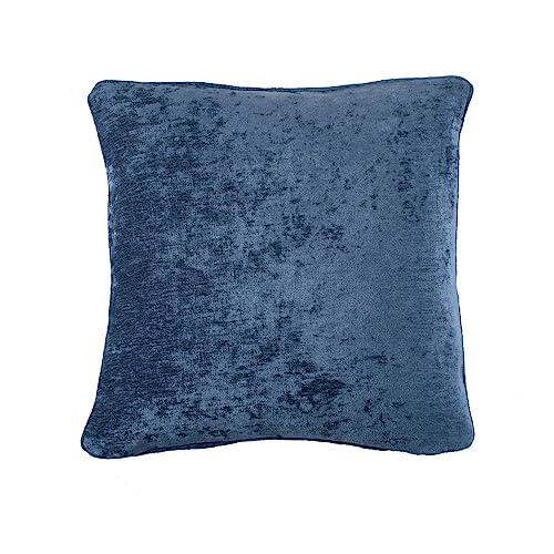 Curtina Navy Blue Woven Cushion - 43 x 43cm - Textured Chenille Luxury Weave - Includes Inserts and Covers
