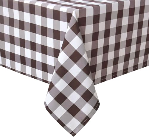 Hiasan Checkered Tablecloth Rectangle - Stain Resistant, Waterproof and Washable Table Cloth Gingham for Outdoor Picnic, Holiday Dinner, 70 x 140 Inch, Coffee and White