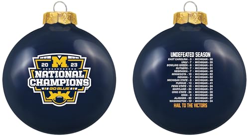 "Tree Trophy NCAA Michigan 2023 College Football National Champions Ornament -3 1/4"" Glass Ball Tree Ornament-2 Sides-Blue"